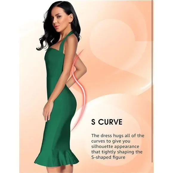 New Halter Fishtail Bandage Bodycon Dress Party M - Picture 5 of 6